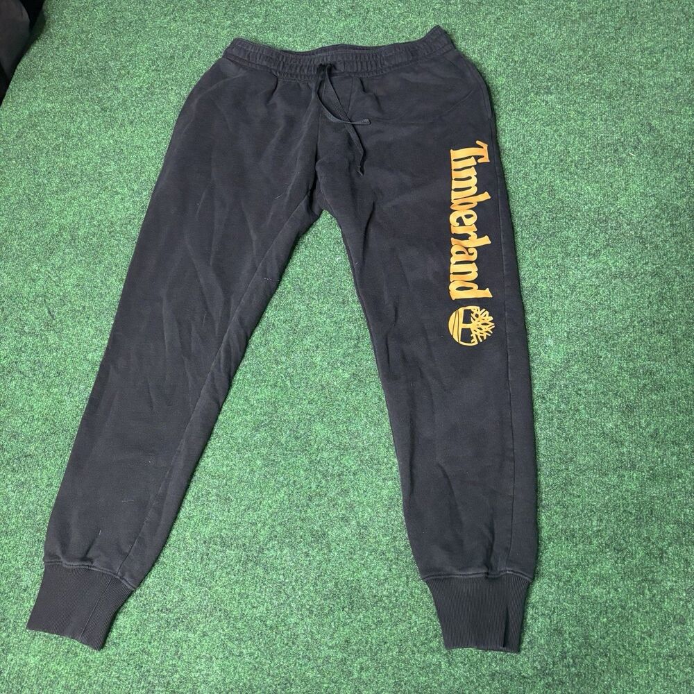 Timberland Black Fleece Jogger Sweatpants Men’s Medium Logo Drawstring